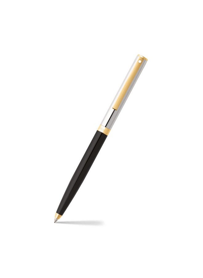 شيفر قلم حبر جاف Sheaffer Sagaris 9475، أسطوانة سوداء لامعة وغطاء كروم مع حواف ذهبية اللون | قلم حبر جاف أسود فاخر  - Image 1