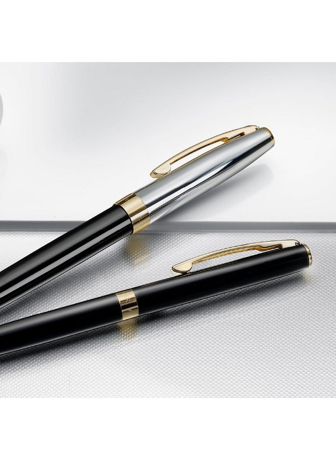 شيفر قلم حبر جاف Sheaffer Sagaris 9475، أسطوانة سوداء لامعة وغطاء كروم مع حواف ذهبية اللون | قلم حبر جاف أسود فاخر  - Image 2