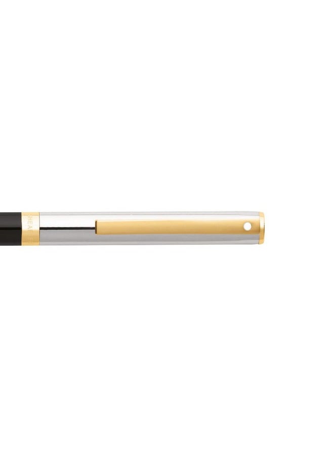 شيفر قلم حبر جاف Sheaffer Sagaris 9475، أسطوانة سوداء لامعة وغطاء كروم مع حواف ذهبية اللون | قلم حبر جاف أسود فاخر  - Image 5