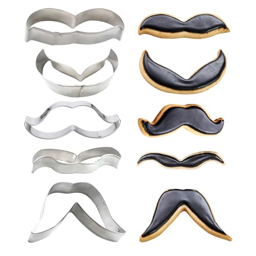 SK KALAIEN 5 Pieces Man Mustache Cookie Cutter Set Stainless Steel Cookie Cutter Fondant Biscuit Baking Mould - Image 1