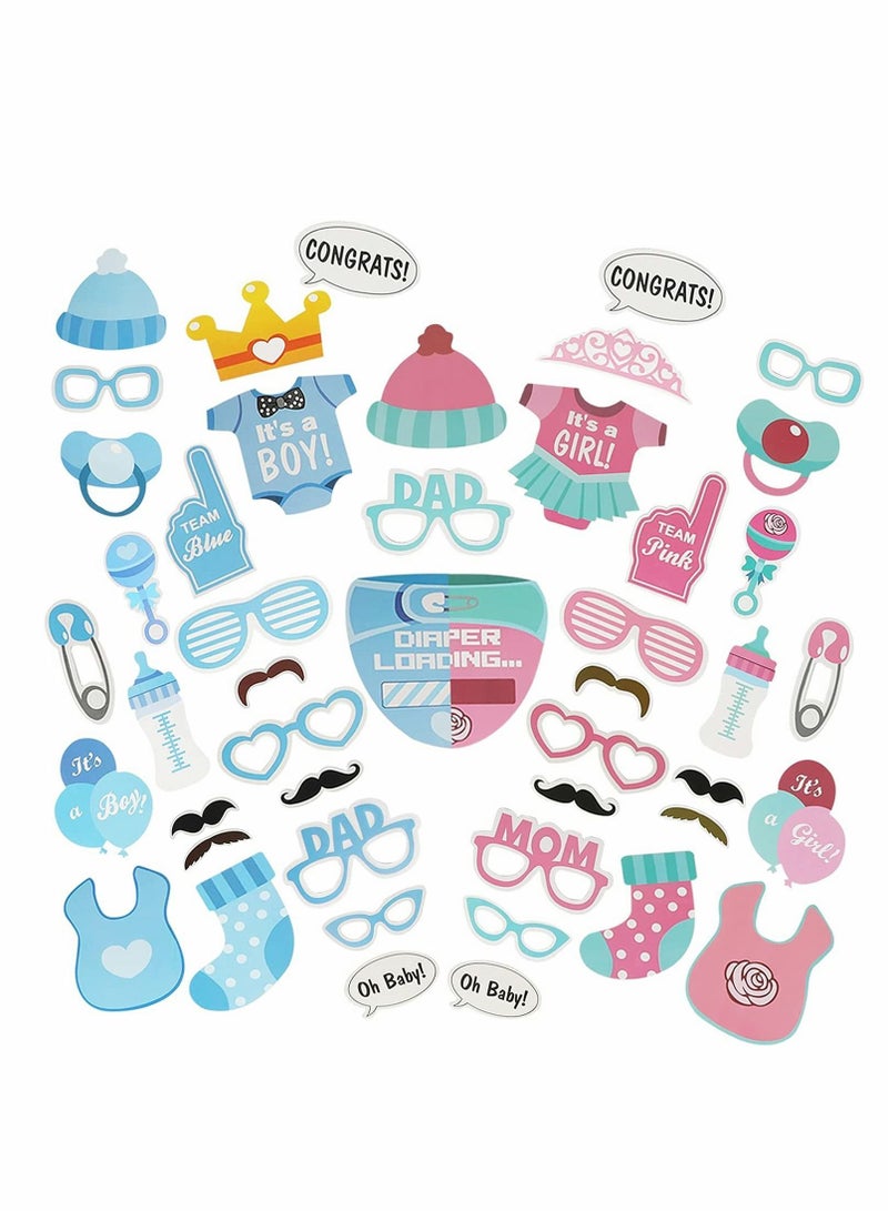 NIBEMINENT Baby Shower Photo Booth Props, 50Pcs Gender Reveal Props Handheld for Unisex Newborn Boy Girl Party Decorations Banquet Supplies Diy Set - Image 1