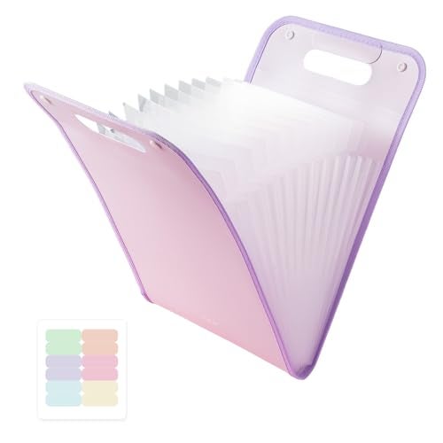 M.G MG Expanding File Folder 13 Pockets Accordion File Organizer with Labels Portable Document Receipt Organizer Hold A4 Letter Size Paper Waterproof Folder for Schoolbag Office Supplies Purple - Image 1
