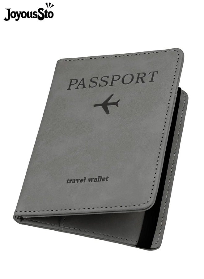 متجر الفرح غطاء جواز السفر، محفظة جواز السفر، حافظة جواز السفر مانعة لتقنية تحديد الهوية بموجات الراديو، ملحقات السفر، محفظة حامل البطاقات، هدايا سفر للجنسين، رمادي - Image 1