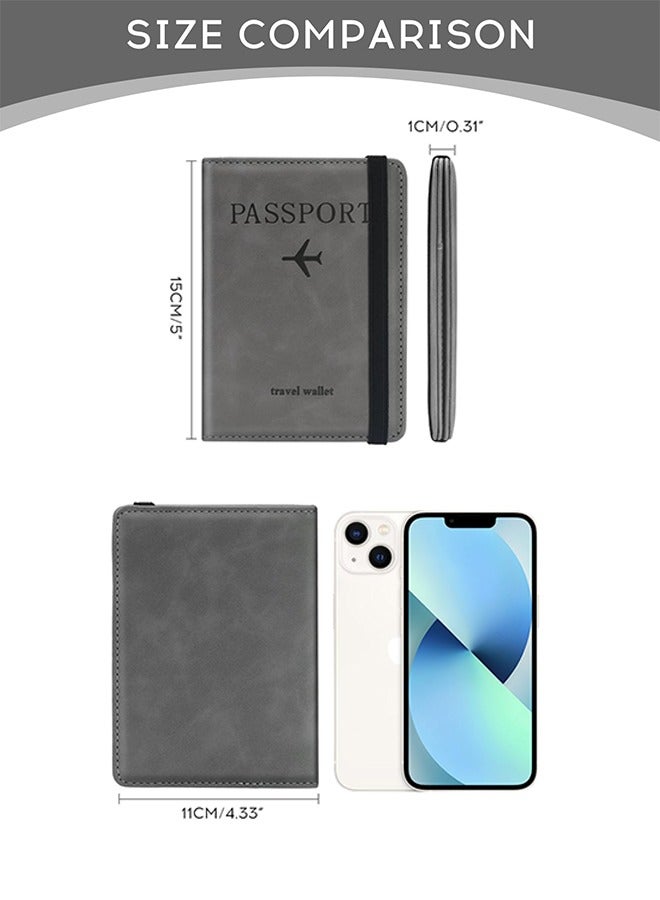 متجر الفرح غطاء جواز السفر، محفظة جواز السفر، حافظة جواز السفر مانعة لتقنية تحديد الهوية بموجات الراديو، ملحقات السفر، محفظة حامل البطاقات، هدايا سفر للجنسين، رمادي - Image 2