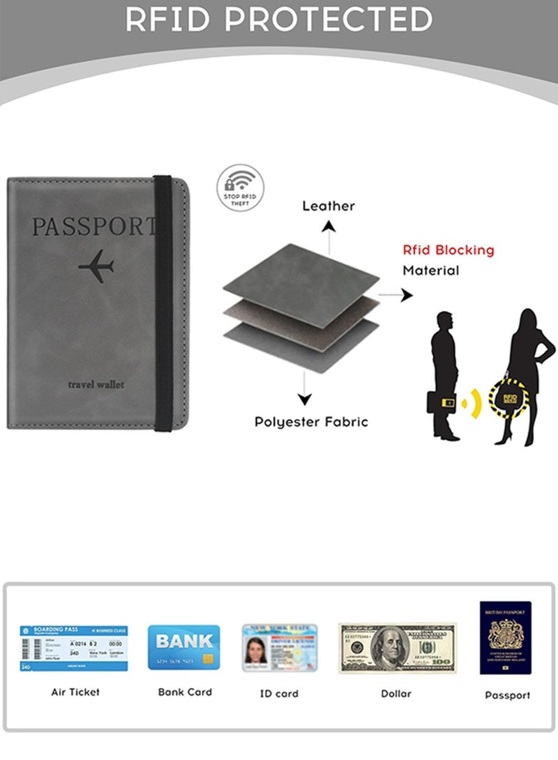 متجر الفرح غطاء جواز السفر، محفظة جواز السفر، حافظة جواز السفر مانعة لتقنية تحديد الهوية بموجات الراديو، ملحقات السفر، محفظة حامل البطاقات، هدايا سفر للجنسين، رمادي - Image 3