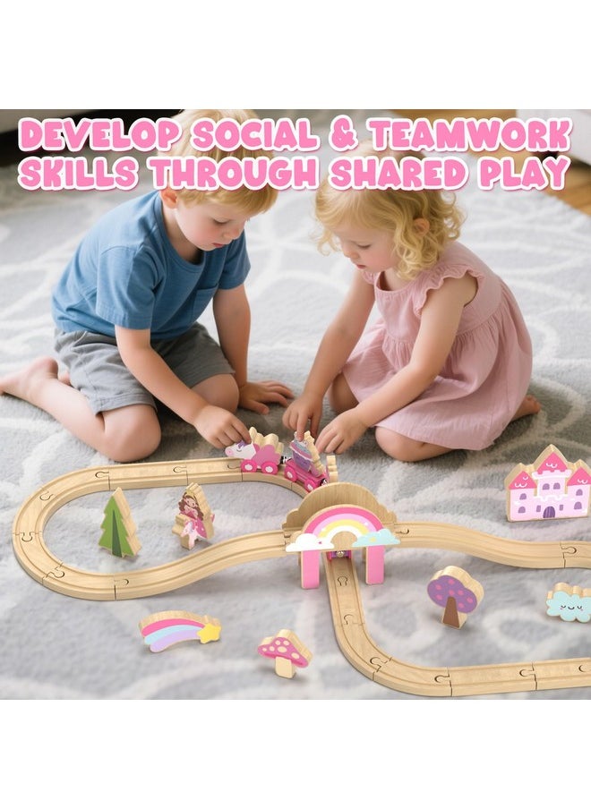 Lehoo Castle Lehoo Castle Wooden Train Set, Train Set for Toddlers 2-4, Wooden Train Track for Girls, Unicorn Toys for Girls Age 4-6, Toys for 3 4 5 6 Year Old Girls  - Image 5