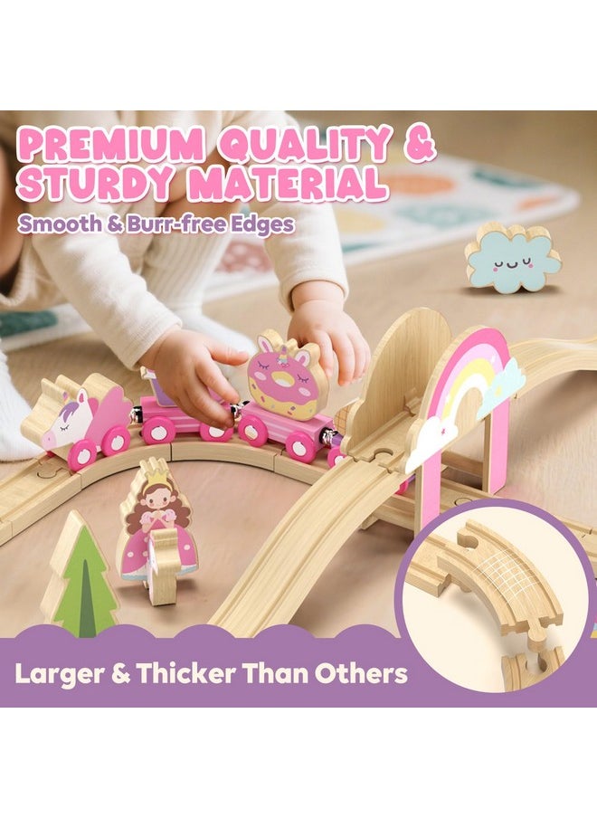 Lehoo Castle Lehoo Castle Wooden Train Set, Train Set for Toddlers 2-4, Wooden Train Track for Girls, Unicorn Toys for Girls Age 4-6, Toys for 3 4 5 6 Year Old Girls  - Image 4
