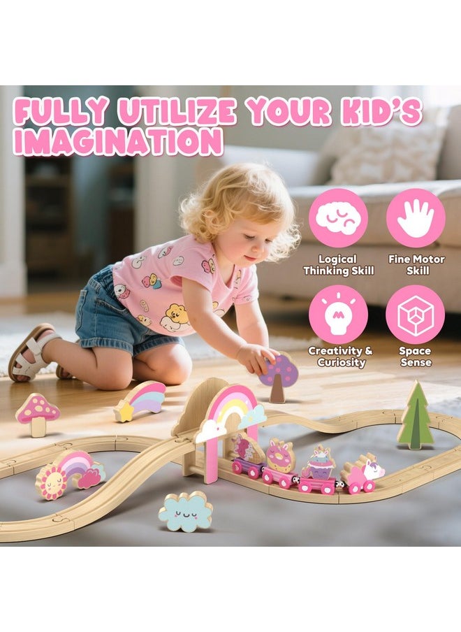 Lehoo Castle Lehoo Castle Wooden Train Set, Train Set for Toddlers 2-4, Wooden Train Track for Girls, Unicorn Toys for Girls Age 4-6, Toys for 3 4 5 6 Year Old Girls  - Image 3