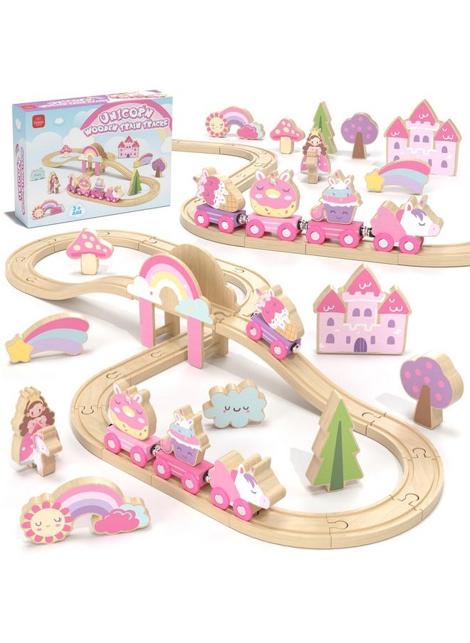 Lehoo Castle Lehoo Castle Wooden Train Set, Train Set for Toddlers 2-4, Wooden Train Track for Girls, Unicorn Toys for Girls Age 4-6, Toys for 3 4 5 6 Year Old Girls  - Image 1