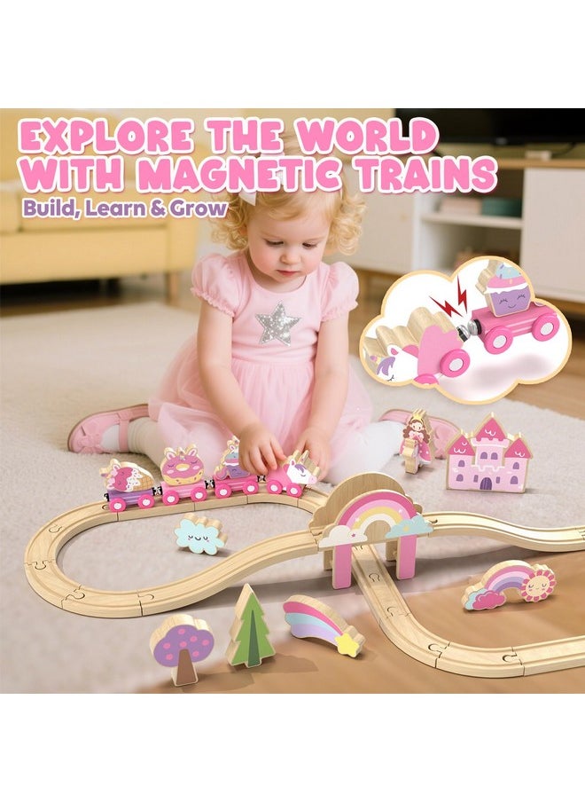 Lehoo Castle Lehoo Castle Wooden Train Set, Train Set for Toddlers 2-4, Wooden Train Track for Girls, Unicorn Toys for Girls Age 4-6, Toys for 3 4 5 6 Year Old Girls  - Image 2
