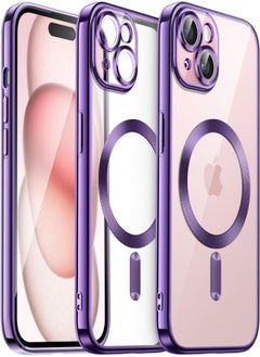 MagSafe Case Magnetic Clear Soft TPU Plating Case Wireless Charging Compatible Shockproof Camera Lens Protection For Apple iPhone 15 Purple