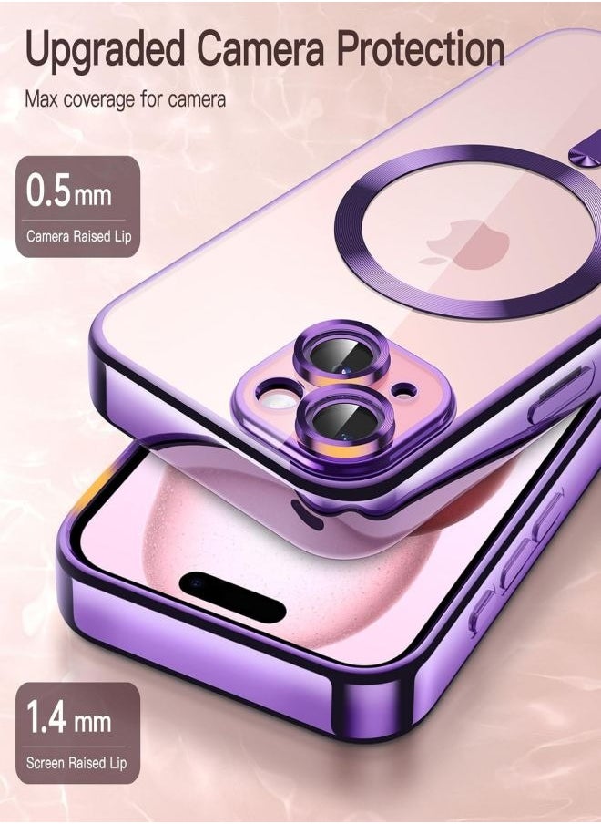 ESCASE - MagSafe Case Magnetic Clear Soft TPU Plating Case Wireless Charging Compatible Shockproof Camera Lens Protection For Apple iPhone 15 Purple - Image 1