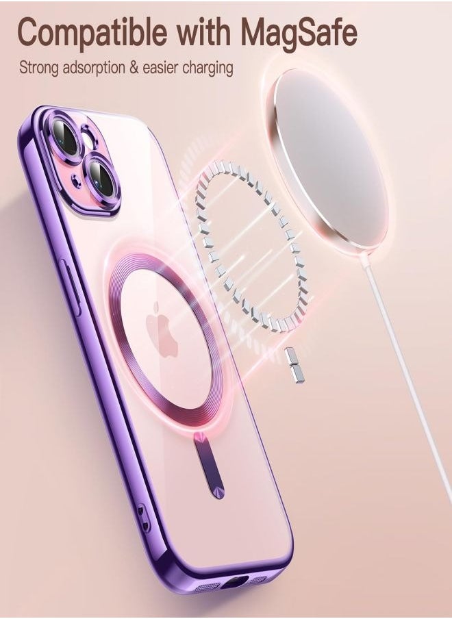 ESCASE - MagSafe Case Magnetic Clear Soft TPU Plating Case Wireless Charging Compatible Shockproof Camera Lens Protection For Apple iPhone 15 Purple - Image 1