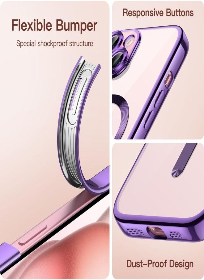 ESCASE - MagSafe Case Magnetic Clear Soft TPU Plating Case Wireless Charging Compatible Shockproof Camera Lens Protection For Apple iPhone 15 Purple - Image 1