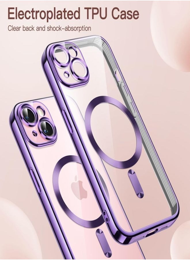 ESCASE - MagSafe Case Magnetic Clear Soft TPU Plating Case Wireless Charging Compatible Shockproof Camera Lens Protection For Apple iPhone 15 Purple - Image 1