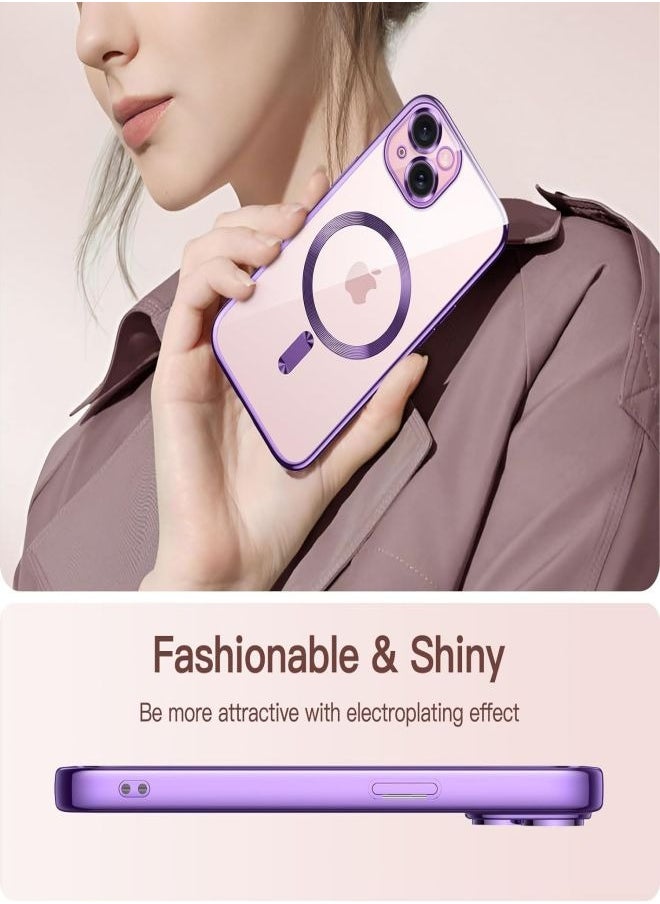 ESCASE - MagSafe Case Magnetic Clear Soft TPU Plating Case Wireless Charging Compatible Shockproof Camera Lens Protection For Apple iPhone 15 Purple - Image 1