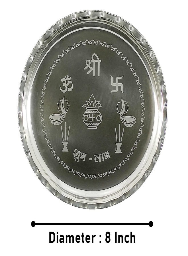 BENGALEN Puja thali Silver Plated Set 8 Inch with Pooja Items Plate Ghanti Bowl Spoon Coin Dhup Dan Diya Kumkum Stand Thali for Home Mandir Office Wedding Return Diwali Gift Items - Image 3