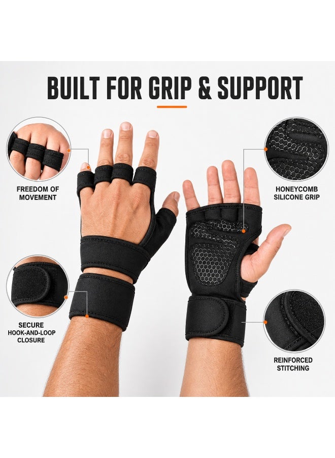 DBLEW Gym Workout Gloves with Wrist Wrap Support, Non-Slip Silicone Padded Weightlifting Gloves for Men and Women, Large Size - Image 4