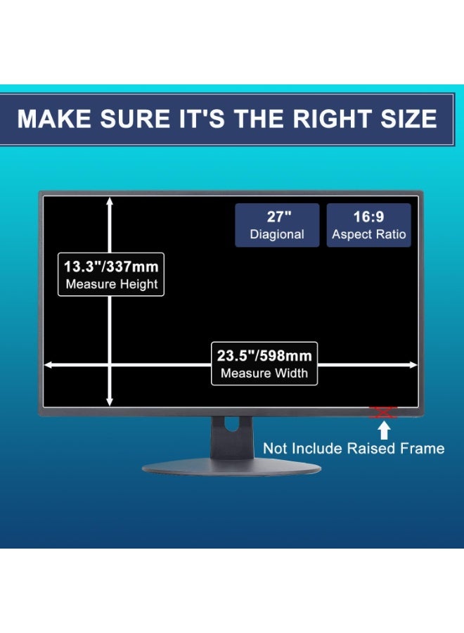 27" Monitor Anti Blue Light Glare Screen Protector for Dell/HP/Acer/ViewSonic/ASUS/Aoc/Samsung/Sceptre/LG 27" 16:9 Standard/Curved/Touch Widescreen Monitor, Eyes Care Blue Light Glare UV Filter - Image 4