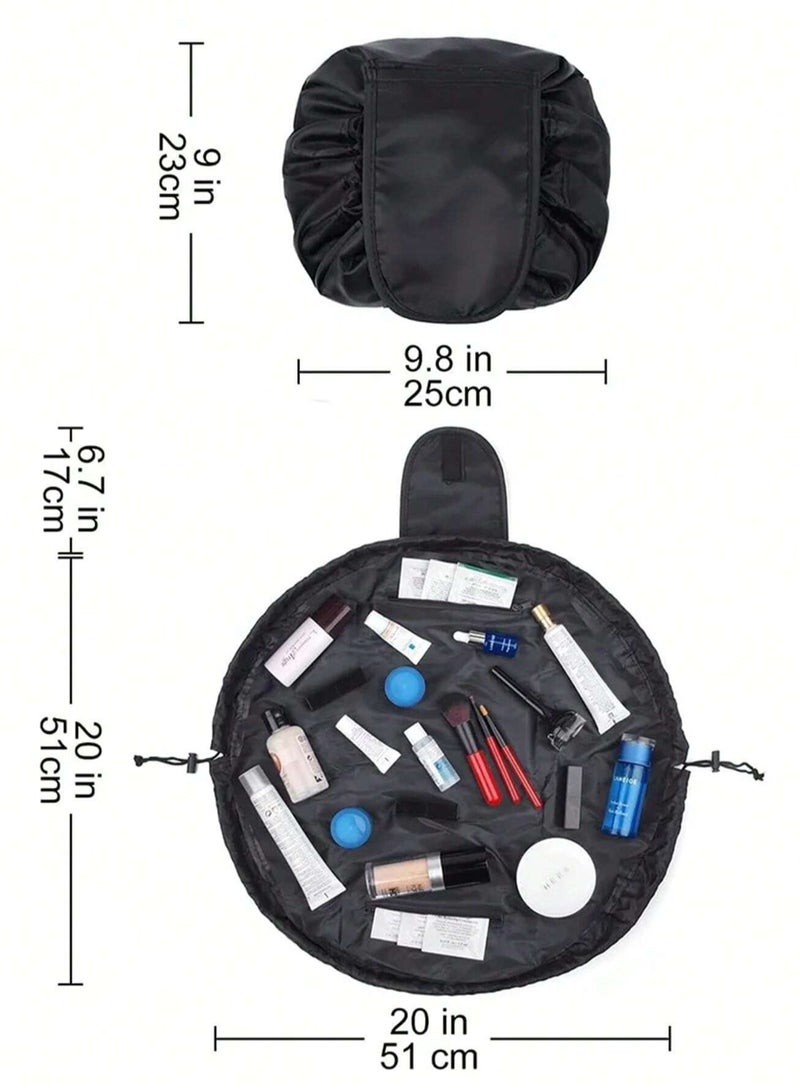 KHAJUL Single Fold Drawstring Cosmetic Makeup Toiletry Organizer Bag Portable Storage Bag with Buckle(Black) - Image 2