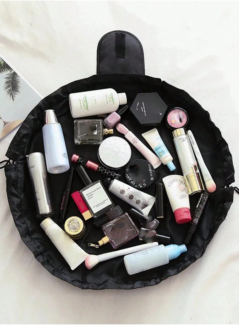 KHAJUL Single Fold Drawstring Cosmetic Makeup Toiletry Organizer Bag Portable Storage Bag with Buckle(Black) - Image 3