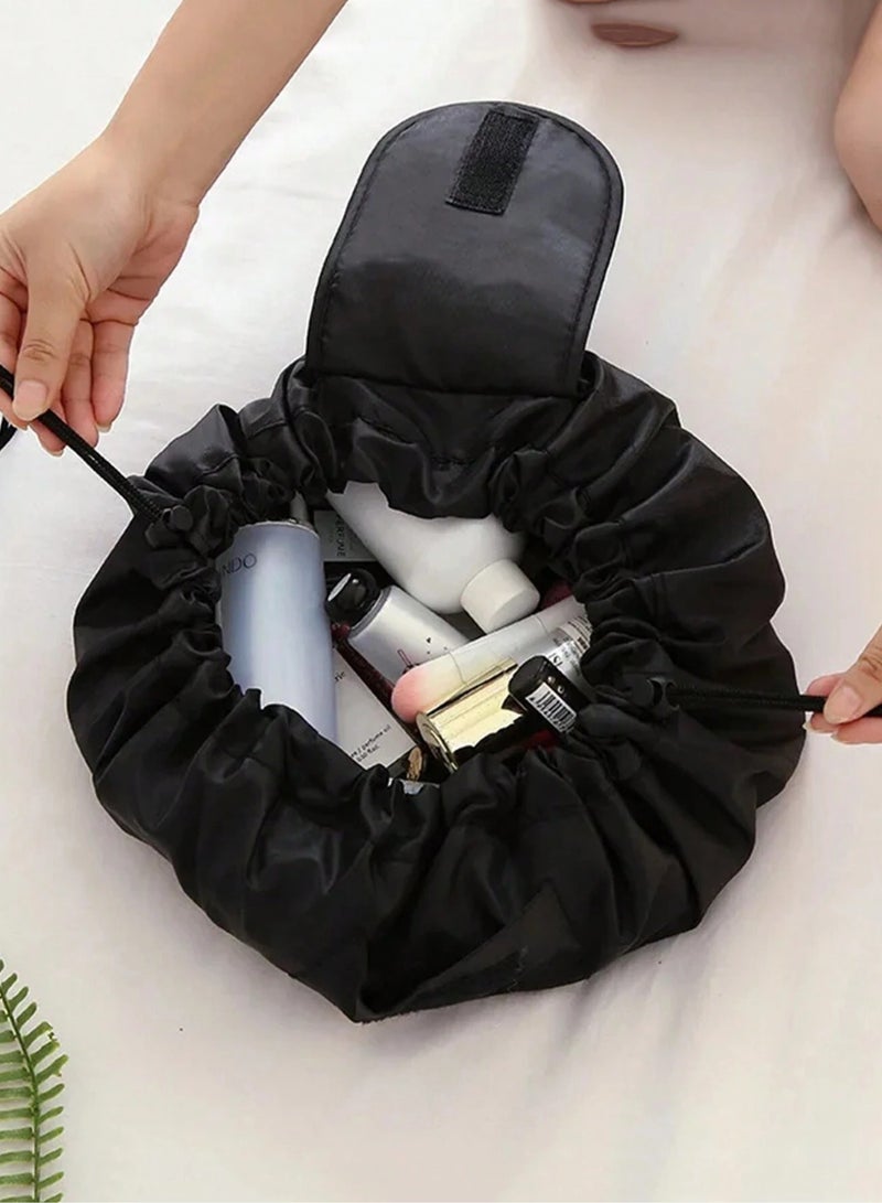 KHAJUL Single Fold Drawstring Cosmetic Makeup Toiletry Organizer Bag Portable Storage Bag with Buckle(Black) - Image 4