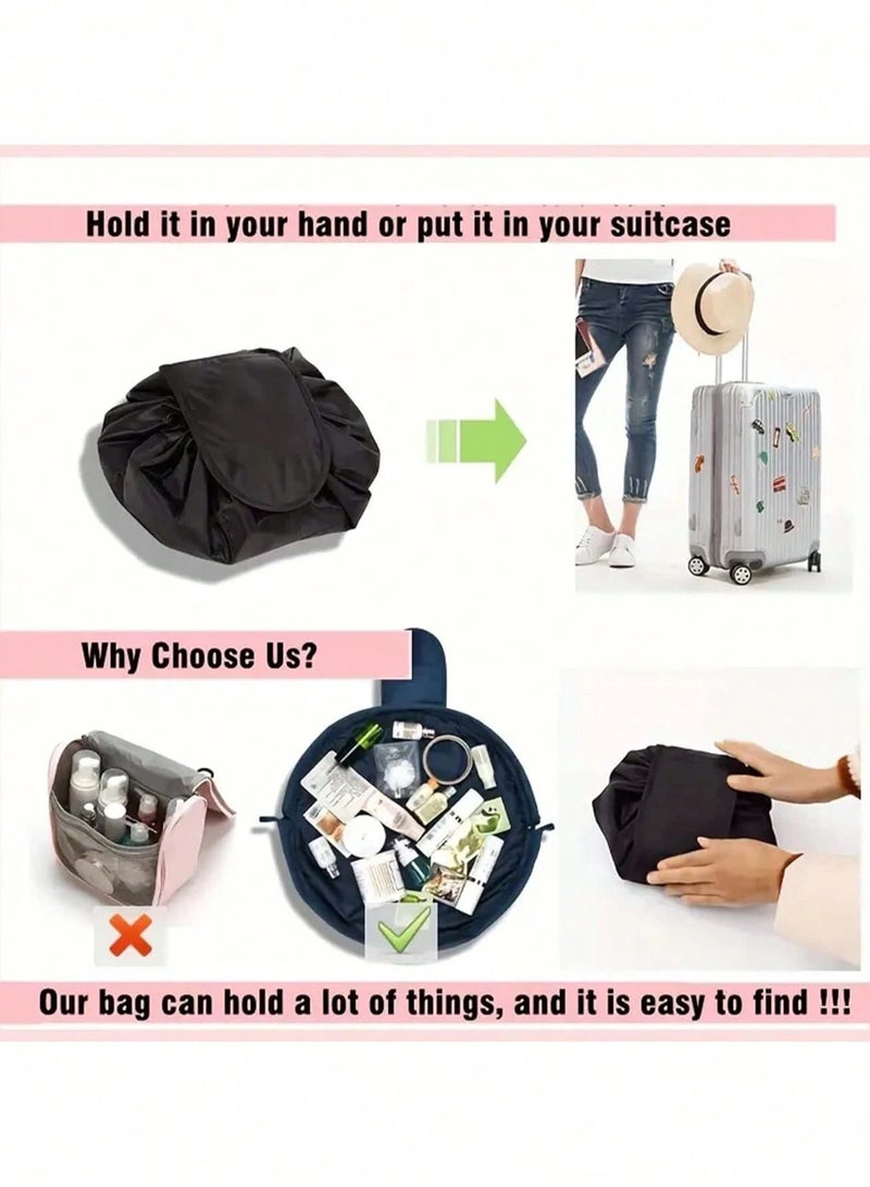 KHAJUL Single Fold Drawstring Cosmetic Makeup Toiletry Organizer Bag Portable Storage Bag with Buckle(Black) - Image 5