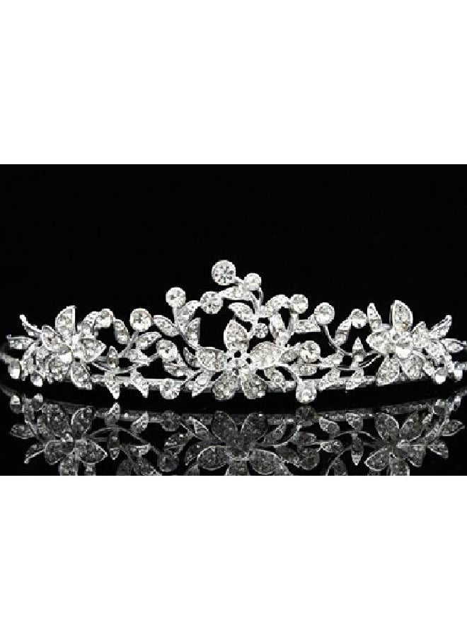 SAMKY Flower Leaf Bridal Wedding Tiara Crown Clear Crystals Silver Plating T627  - Image 3