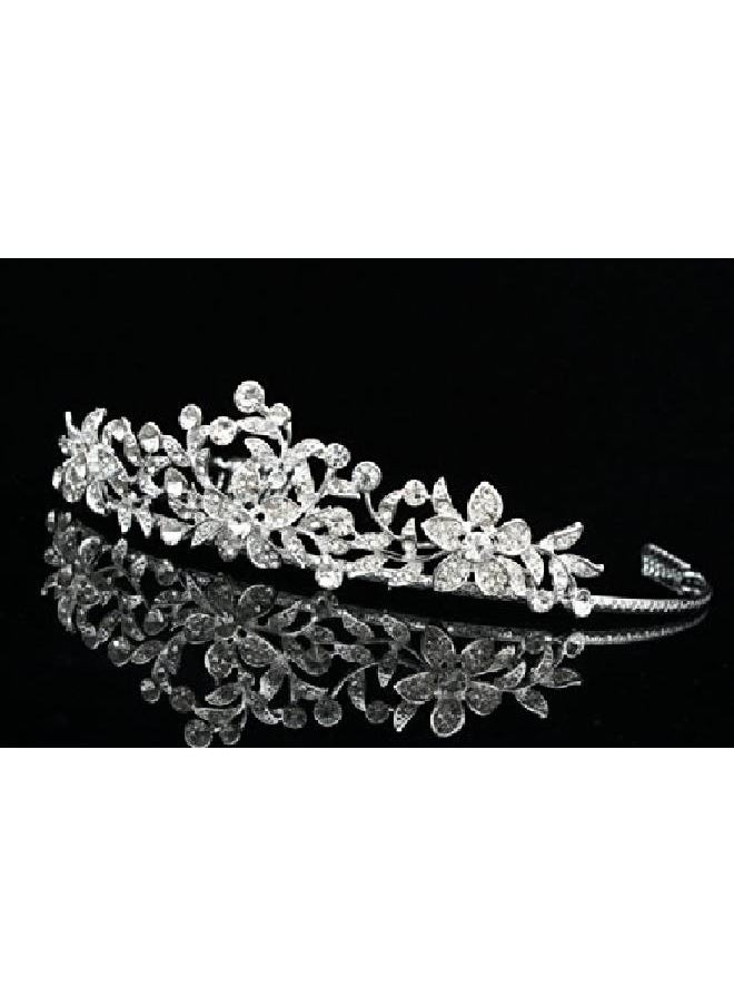 SAMKY Flower Leaf Bridal Wedding Tiara Crown Clear Crystals Silver Plating T627  - Image 4