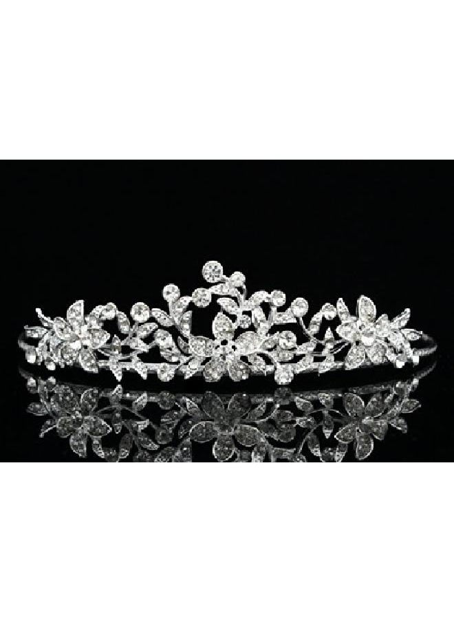 SAMKY Flower Leaf Bridal Wedding Tiara Crown Clear Crystals Silver Plating T627  - Image 2
