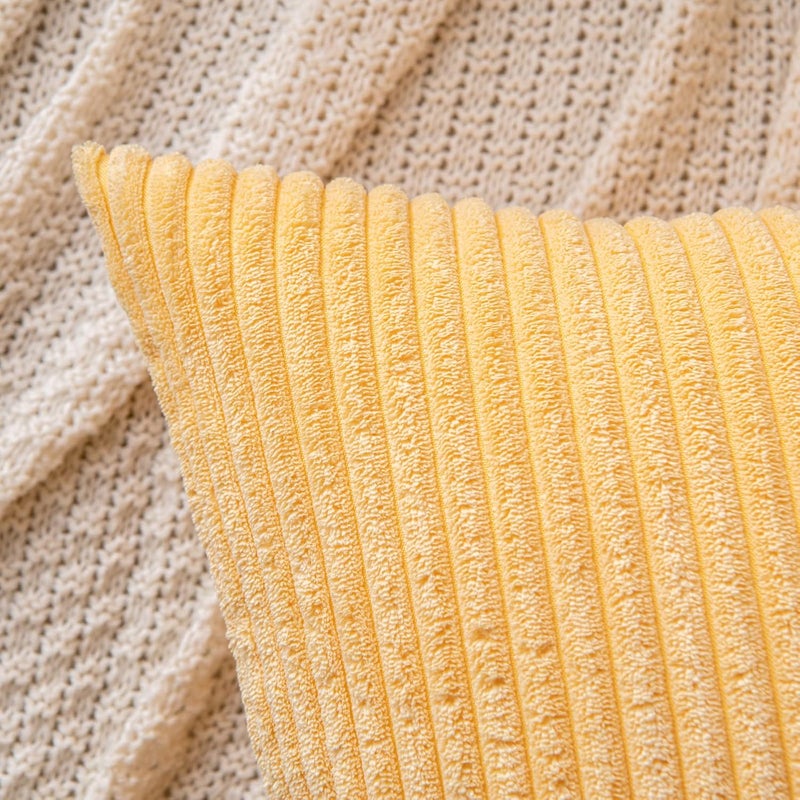EMEMA Pack of 2 Corduroy Throw Pillow Covers Decorative Soft Striped Rectangle Cushion Cases Pillowcases Spring for Couch Sofa Bedroom Chair Car 12x20 Inch Sunflower Yellow - Image 2