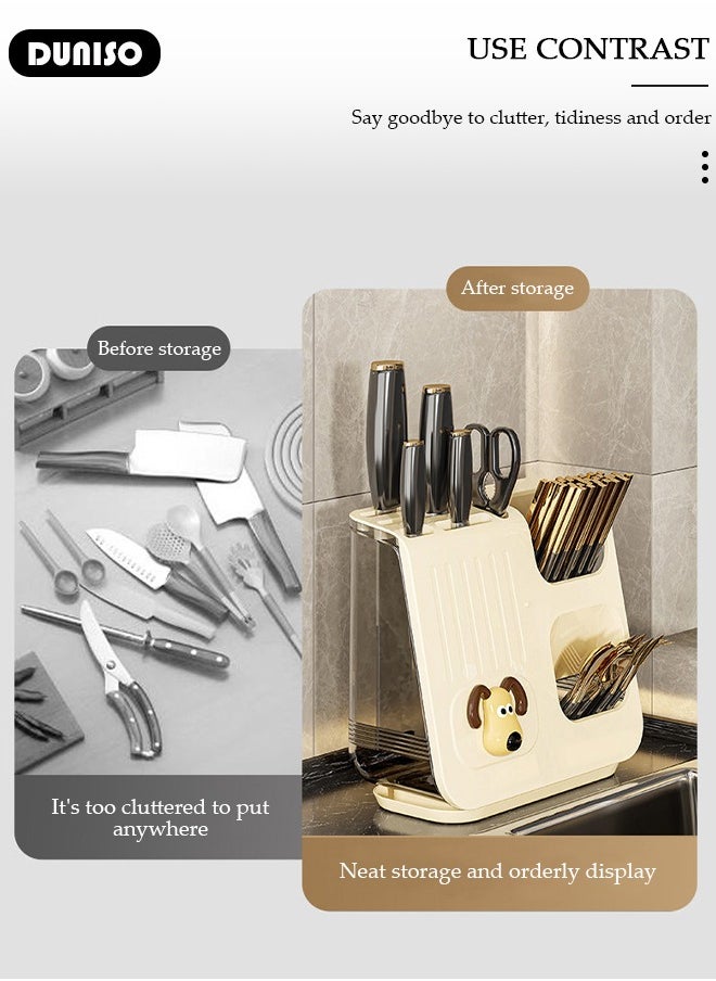DUNISO Kitchen Utensil Holder, Knife Organizer, Multifunctional Chopstick Cartridge Knife Holder Integrated Storage Box, Cutlery Drainer for Sink, Countertop Cutlery Drying Holder Tabletop Fork Chopstick Storage Cutlery Utensil Organizer  - Image 3