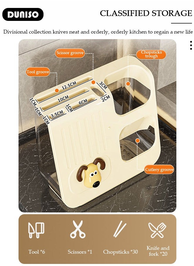 DUNISO Kitchen Utensil Holder, Knife Organizer, Multifunctional Chopstick Cartridge Knife Holder Integrated Storage Box, Cutlery Drainer for Sink, Countertop Cutlery Drying Holder Tabletop Fork Chopstick Storage Cutlery Utensil Organizer  - Image 4