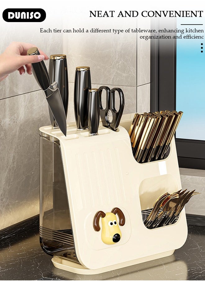 DUNISO Kitchen Utensil Holder, Knife Organizer, Multifunctional Chopstick Cartridge Knife Holder Integrated Storage Box, Cutlery Drainer for Sink, Countertop Cutlery Drying Holder Tabletop Fork Chopstick Storage Cutlery Utensil Organizer  - Image 5