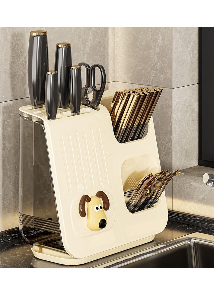DUNISO Kitchen Utensil Holder, Knife Organizer, Multifunctional Chopstick Cartridge Knife Holder Integrated Storage Box, Cutlery Drainer for Sink, Countertop Cutlery Drying Holder Tabletop Fork Chopstick Storage Cutlery Utensil Organizer  - Image 1
