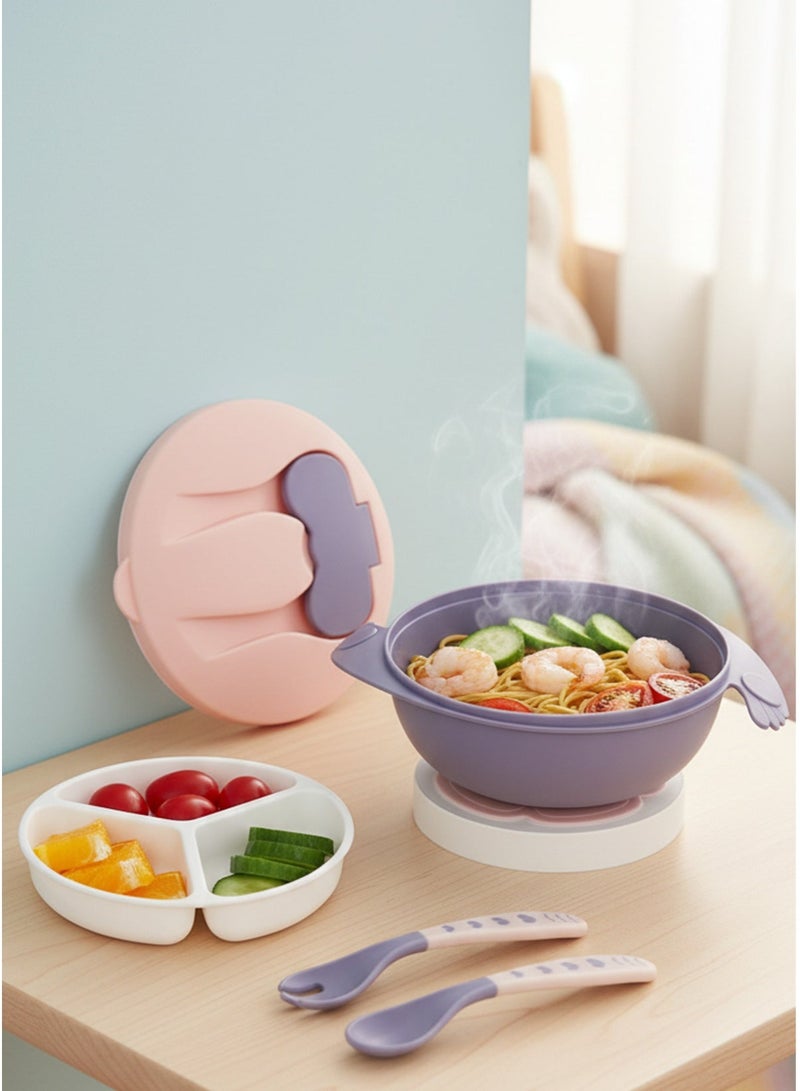 Baby Feeding Bowl Set – Divided Bowl with Lid, Suction Base, Spoon & Fork, BPA-Free, Stage 1 Weaning Tableware - Image 3