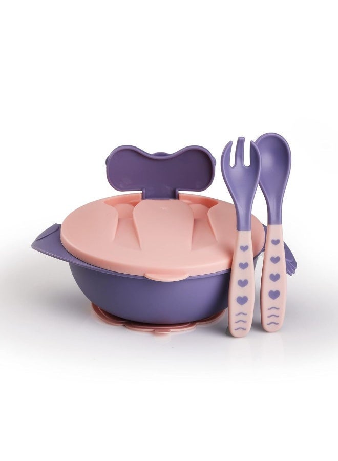 Baby Feeding Bowl Set – Divided Bowl with Lid, Suction Base, Spoon & Fork, BPA-Free, Stage 1 Weaning Tableware - Image 2
