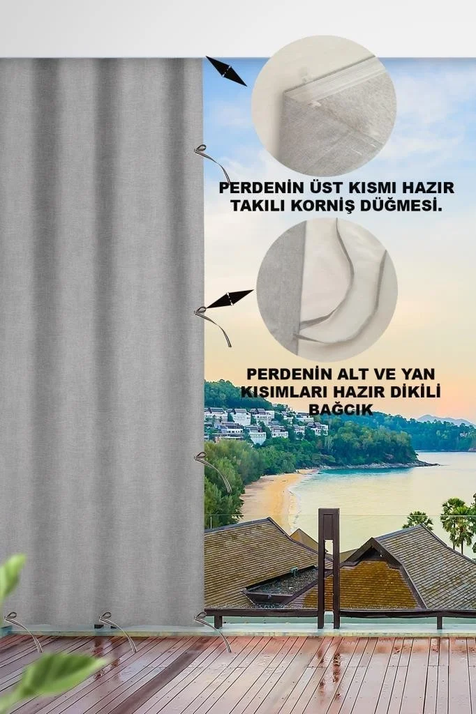 Altın Pamuk Golden Cotton Enxboy Optional Laced Balcony Curtain Canvas Gray