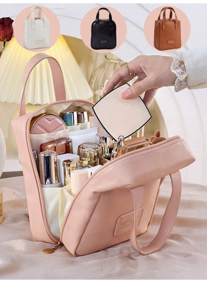 1pc Handheld PU Leather Makeup Bag, Waterproof PU Leather Cosmetic Bag, Portable Toiletry Bag, Makeup Organizer Bag, Multifunctional Travel Makeup Bag, Large Capacity Waterproof Portable Toiletry Bag, Perfect Makeup Storage Bag - Image 3