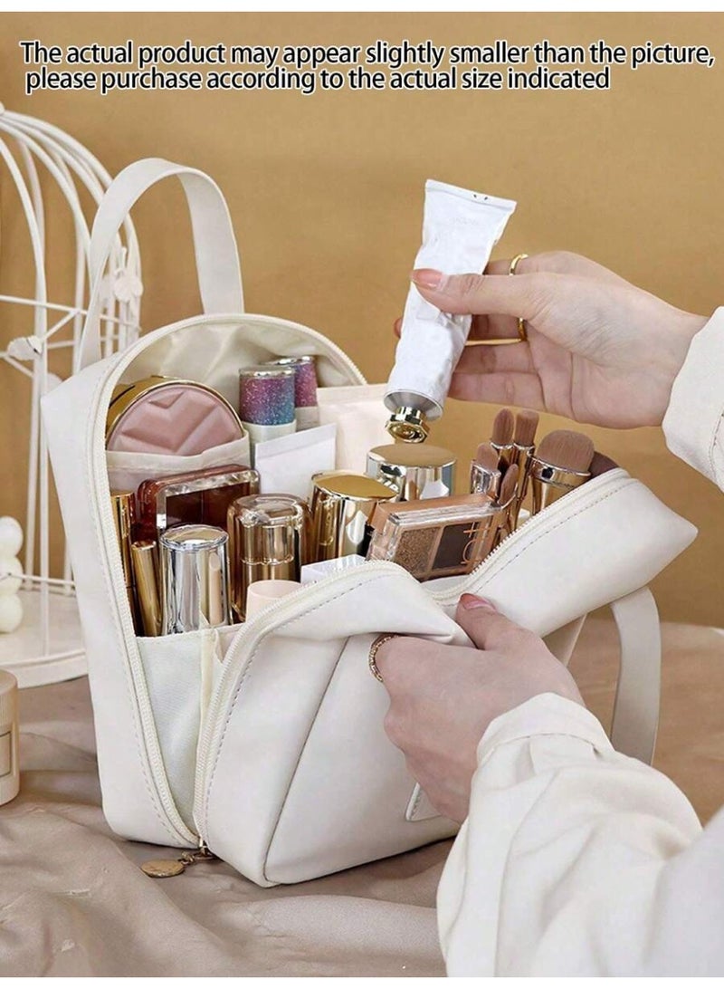 1pc Handheld PU Leather Makeup Bag, Waterproof PU Leather Cosmetic Bag, Portable Toiletry Bag, Makeup Organizer Bag, Multifunctional Travel Makeup Bag, Large Capacity Waterproof Portable Toiletry Bag, Perfect Makeup Storage Bag - Image 4