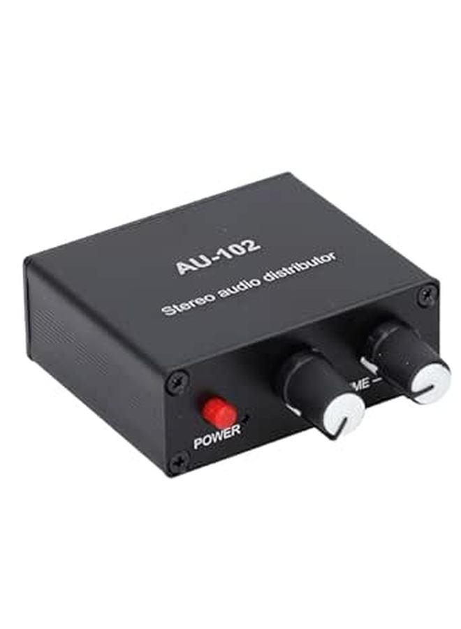 2 Way Active Audio Signal Splitter 1 Input 2 Output 3 5mm Jack Independent Volume Control DC 5V Powered - Image 1