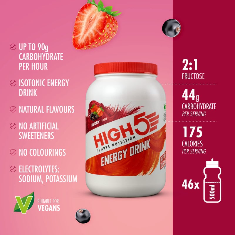 High5 Energy Drink - Electrolytes Sport Energy Drink Powder - Isotonic Drink with 2:1 Fructose - Hydration for Running, Cycling, Endurance Fuel - Natural Flavours, Vegan (Berry, 2.2kg - 46 Servings) - Image 2