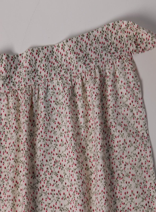 Making Believe Cream Calico Waist Half Apron with Pocket for Girls and Teens for Pioneer Peasant Costume - Image 5
