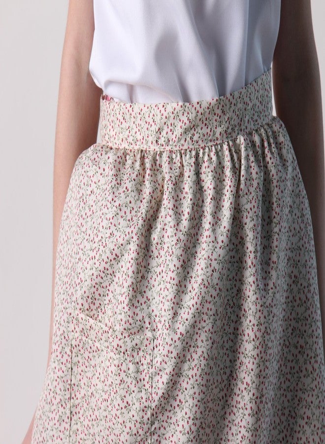 Making Believe Cream Calico Waist Half Apron with Pocket for Girls and Teens for Pioneer Peasant Costume - Image 4