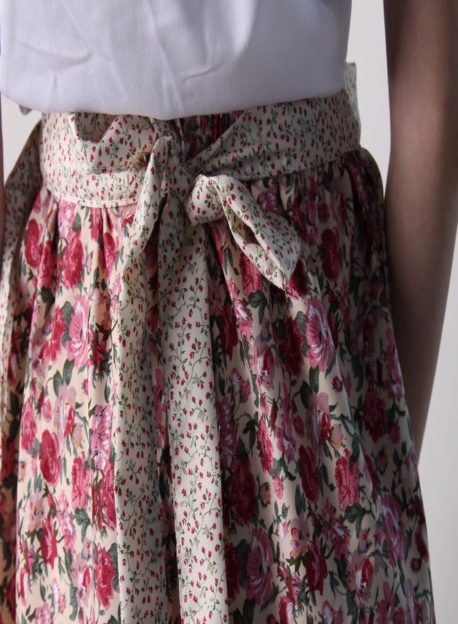 Making Believe Cream Calico Waist Half Apron with Pocket for Girls and Teens for Pioneer Peasant Costume - Image 3