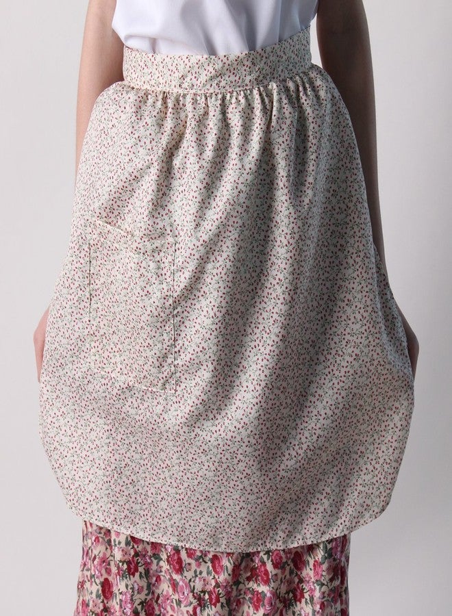 Making Believe Cream Calico Waist Half Apron with Pocket for Girls and Teens for Pioneer Peasant Costume - Image 2