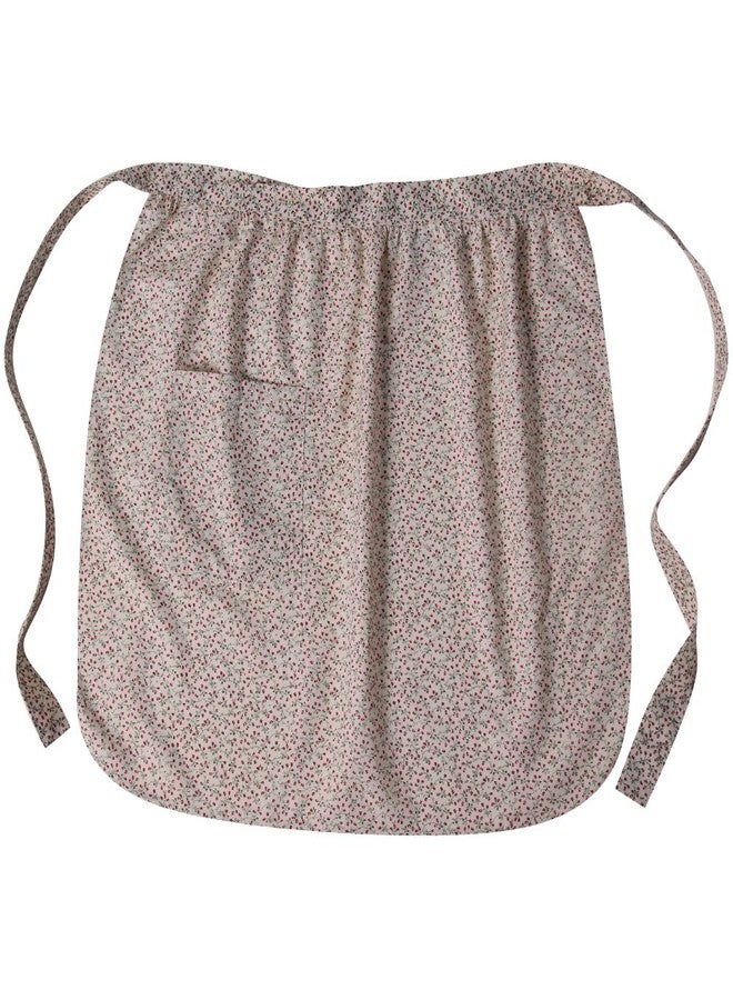 Making Believe Cream Calico Waist Half Apron with Pocket for Girls and Teens for Pioneer Peasant Costume - Image 1
