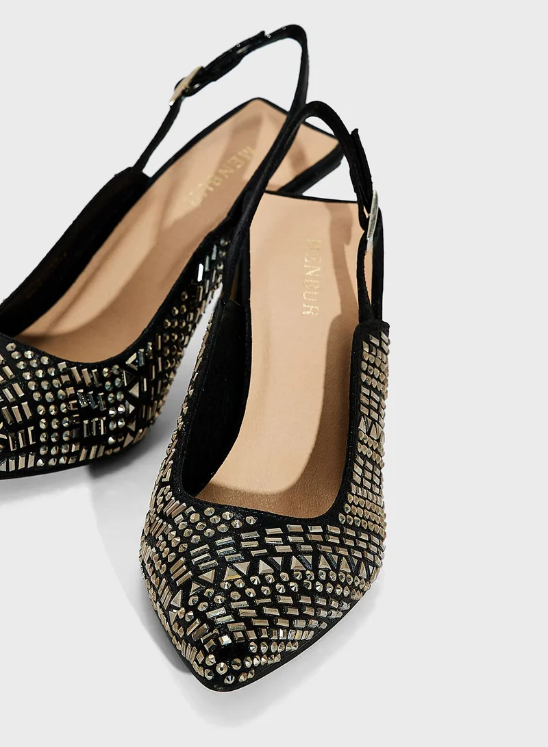 MENBUR Pointed Toe Strap Mid Heel Sandals