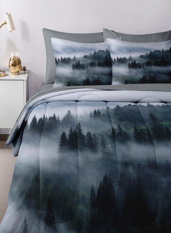 Nesker 7 Pcs Comforter Set Queen Size, Wood Forest Fog Bedding Set for Kids and Adults, Pine Tree Mountain Bed Sheet Sets with Fitted Sheet 2 Pillowcases & 2 Shams - Image 5