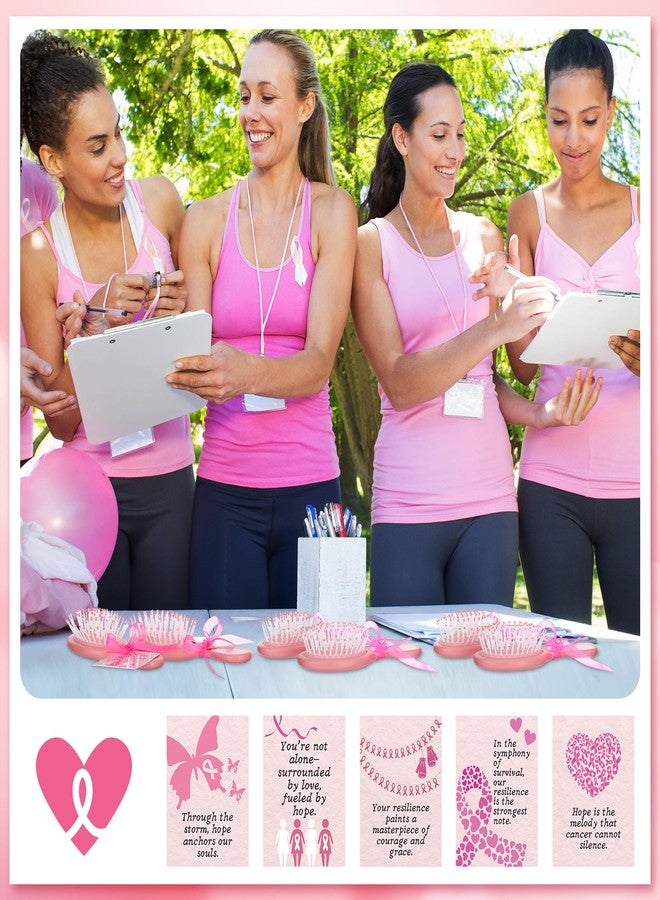 Meanplan 12 Sets Breast Cancer Awareness Gift for Women Pink Ribbon Mini Hair Brush with Card Motivational Breast Cancer Awareness Accessories Item for Survivor Charity Event Support Party Supplies - Image 5